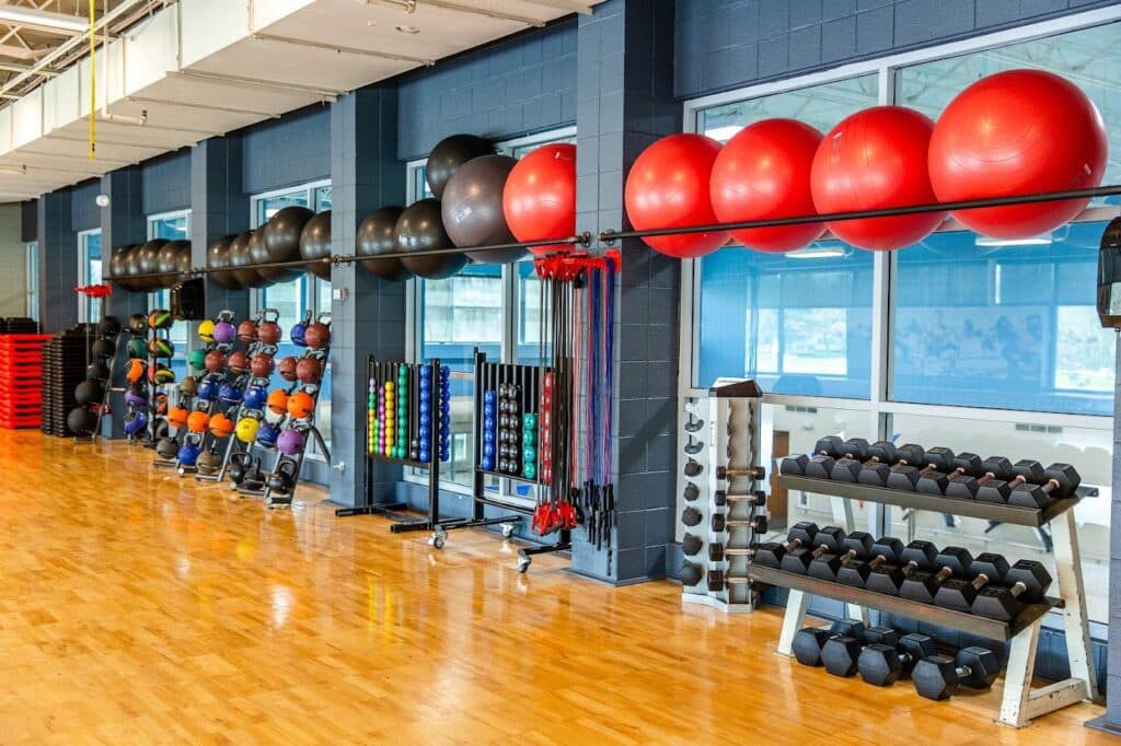 Southwest_Various size medicine balls, weights, jump ropes and weights in a gym